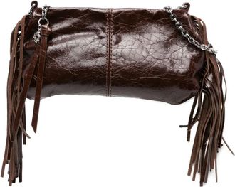 Maje Borsa a spalla in pelle con frange - Marrone