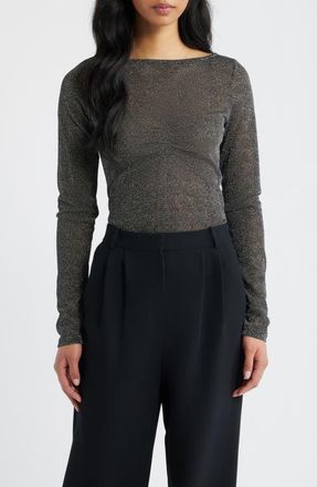 Princess Polly Crystal Clear Sheer Mesh Top in Black /Silver at Nordstrom, Size 10