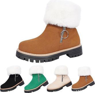 Generic Suede Snow Boots for Womens Winter Thick Warm Faux Fur Lined Ankle Boots with Side Zipper Ladies Insulated Chunky Low Heel Anti-Slip Rubber Short Boot