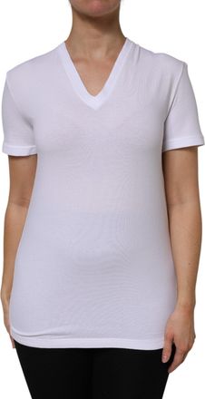 Dolce & Gabbana Womens White Cotton Short Sleeves V-Neck Top T-Shirt Elastane