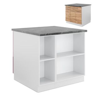 Vicco Isla De Cocina Fame-line, Oro Potencia Roble/blanco, 90 Cm Con Caj&oacute;n, Sin Encimera
