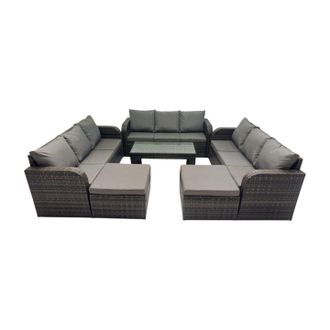 Fimous Rattan Garden Outdoor Furniture Set with 2 Big Footstools in Dark Grey