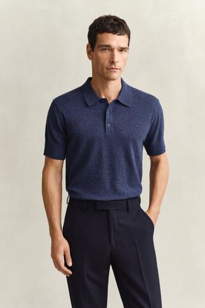 GANT Men Slub Cotton Blend Short Sleeve Polo Sweater (XXXL) DARK INDIGO MELANGE