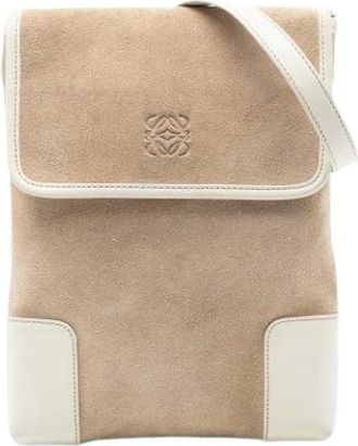Loewe Pre-owned Cross Body Bags, female, Beige, Size: ONE SIZE Pre-owned Suede Crossbody Bag