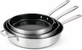 alva Maestro 3-Piece Nonstick Stainless Steel Frying Pan Set in Black at Nordstrom