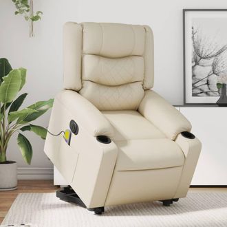 vidaXL Vidaxl - Sill&oacute;n De Masaje Elevable El&eacute;ctrico Cuero Sint&eacute;tico Crema