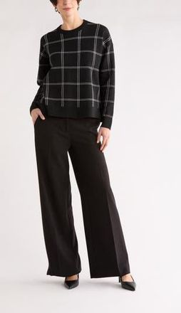 Nordstrom Rack Patterned Crewneck Sweater in Black- Ivory Window Grid at Nordstrom Rack, Size X-Small