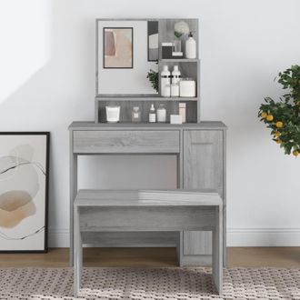 vidaXL Tocador Con Espejo Color Gris Sonoma 86,5x35x136 Cm Vidaxl