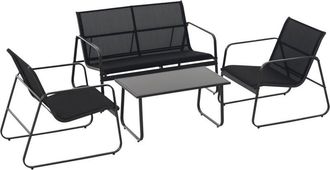 OUTSUNNY 4 Piece Garden Furniture Set Patio Sofa Set w/ Chairs, Glass Top Table