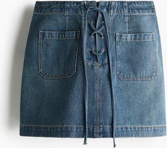 H&M Denim Lace-up Mini Skirt in Denim Blue at Nordstrom, Size 16