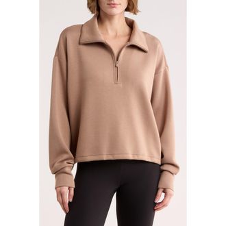 Zella Whisper Knit Half Zip Sweatshirt in Tan Portabella at Nordstrom Rack, Size X-Large