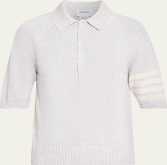 Thom Browne Mens Linen Cotton 4-Bar Polo Shirt