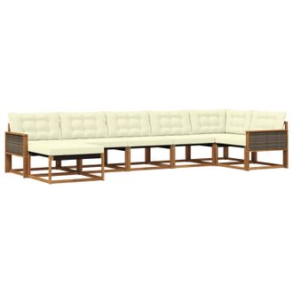 vidaXL Conjunto De Sof&aacute;s De Exterior Con Coj&iacute;n 7 Pcs Natural Y Crema Vidaxl