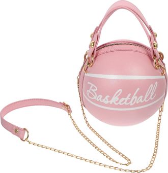 SOLUSTRE Fashion Pink PU Small Basketball Shape Crossbody Bag for Women, Creative Stylish Shoulder Handbag for Outdoor and Daily Use