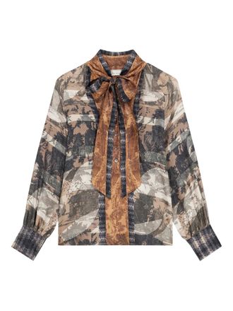 Pierre-Louis Mascia ALOE landscape-print tie-neck blouse - women - Silk - S - Black