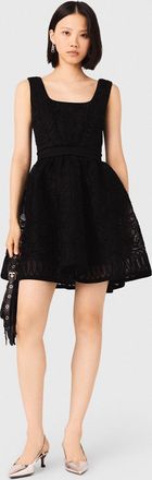 Maje Short Embroidered Basket Knit Dress - Black - Maje