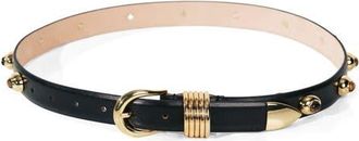 D&eacute;hanche Hollyhock Stud Leather Belt in Black/tigers Eye & Gold at Nordstrom, Size X-Small