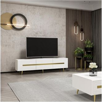 Homemania Homemania - Mobile Porta Tv 3 Ante Jose 180x42x50h Bianco Particolari Oro