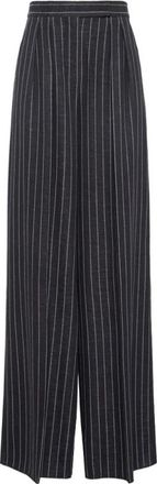 Max Mara Pantaloni gessati con piega - Dames - Wijde Broeken - Grijs - S - Wol - Broeken