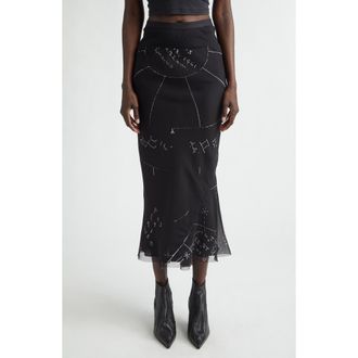 Rick Owens Print Bias Cut Silk Skirt in Black/Milk at Nordstrom, Size 4 Us