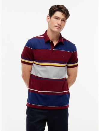 Tommy Hilfiger Mens Regular Fit Striped Polo - Burgundy - XXXL