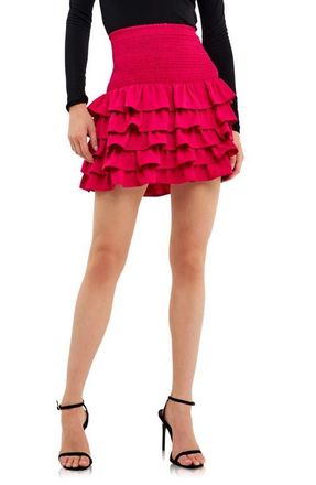 endless rose Smocked Tiered Ruffle Miniskirt in Fuchsia at Nordstrom, Size X-Small