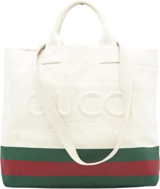 Gucci Cream Green Red Color Canvas Tote Bag (Pre-Owned)