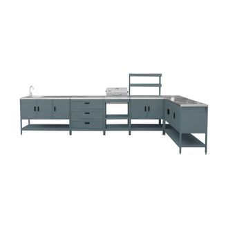 Sweeek Cocina exterior 6 m&oacute;dulos de acero inoxidable con barbacoa de carb&oacute;n