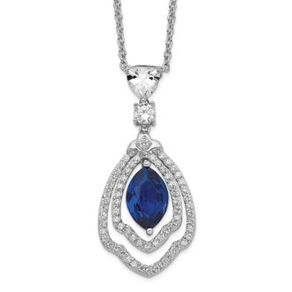 Diamond2Deal Sterling Silver Rhodium-plated Fancy Lab Created Dark Blue Spinel and CZ Pendant Necklace