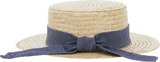Emporio Armani Girls Straw Hat With Back Knot, Beige