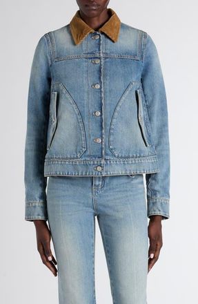 Alexander McQueen Boxy Denim Jacket in Royal at Nordstrom, Size 12 Us