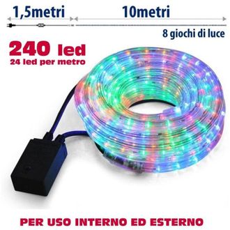 Trade Shop Trade Shop - Tubo Luminoso Natalio 10 Metri Led Multicolor Controler 8 Funciones X External