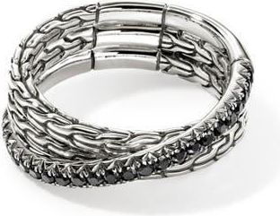 John Hardy JH Essential Pavé Crossover Ring, Sterling Silver, Gemstones in Silver/Black Sapphire at Nordstrom, Size 7