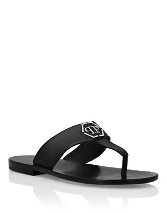 Philipp Plein Leather Sandals Flat Cocco Print Hexagon