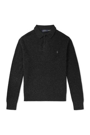 Polo Ralph Lauren Logo-Embroidered Waffle-Knit Wool and Cotton-Blend Polo Shirt
