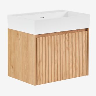 Sklum Conjunto De Mueble De Ba&ntilde;o Suspendido 60x40 Cm En Madera Con Lavabo Integrado Genevie Sklum