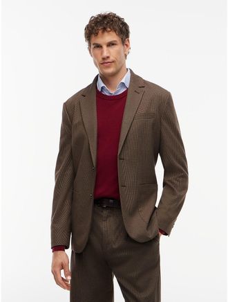 Tommy Hilfiger Mens Houndstooth Stretch Twill Blazer - Hunter Brown - 36