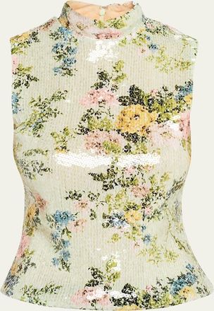 Brandon Maxwell The Piper Floral Paillette Top