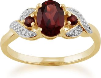 Gemondo Classic Oval Mozambique Garnet & Diamond Ring in 9ct Yellow Gold