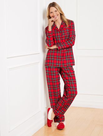 Talbots Plus Size - Cotton Flannel Pajama Set - Solstice Plaid - Red - 2X Talbots