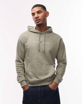 Tommy Hilfiger Felpa verde salvia con cappuccio e logo