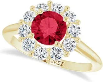 Allurez Round Lab Ruby & Diamond Halo Ring 14K in 1.70Ct/yellow Gold at Nordstrom, Size 6.5