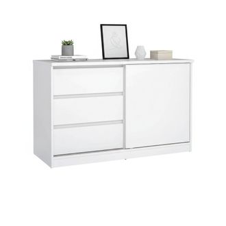 Dmora Aparador Nathalie, Buf&eacute; De Sal&oacute;n, Aparador De Sal&oacute;n, Despensa De Cocina, 119x50 H76 Cm, Blanco Brillante - Dmora