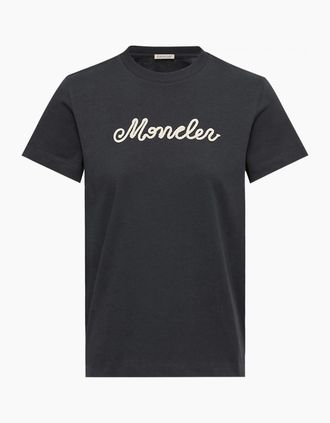 Moncler Womens Womens Signature Embroidered T-Shirt Navy - Size: 10/8