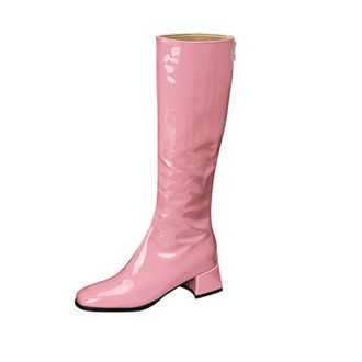 Generic Womens Low Block Heel Knee High Boots with Square Toe with Side Zipper for Autumn and Winter,Pink,5.5 UK