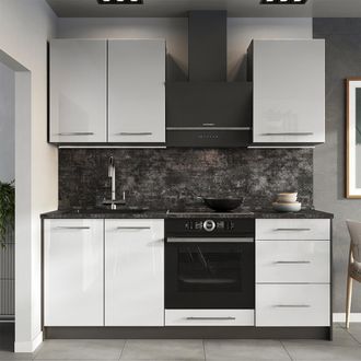 Vicco Cocina Para Solteros Fame-line, Blanco Alto Brillo/antracita, 190 Cm, Et Antracita, Vicco