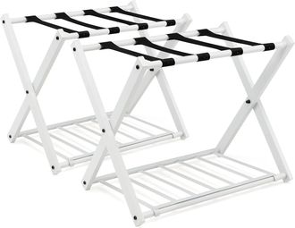 Costway Costway Set De 2 Soportes Para Maletas Plegable Estante Bastidor Para Equipaje De Metal Con 4 Correas Para Hogar Hotel (blanco)