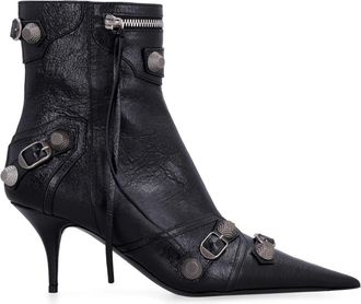 Balenciaga Gestikte Puntige Enkellaarsjes - Dames - Laarzen met Hak - Zwart - 40 EU - Leer - Schoenen