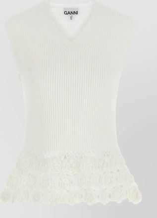 Ganni ribbed v-neck cotton crochet vest