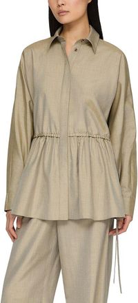 Lafayette 148 New York Gathered Waist Tie Detail Silk Shirt